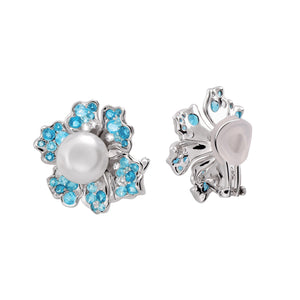 【NEMOPHILA】925 Sterling Silver Blue & White Gemstone Earrings(Earring Clips)