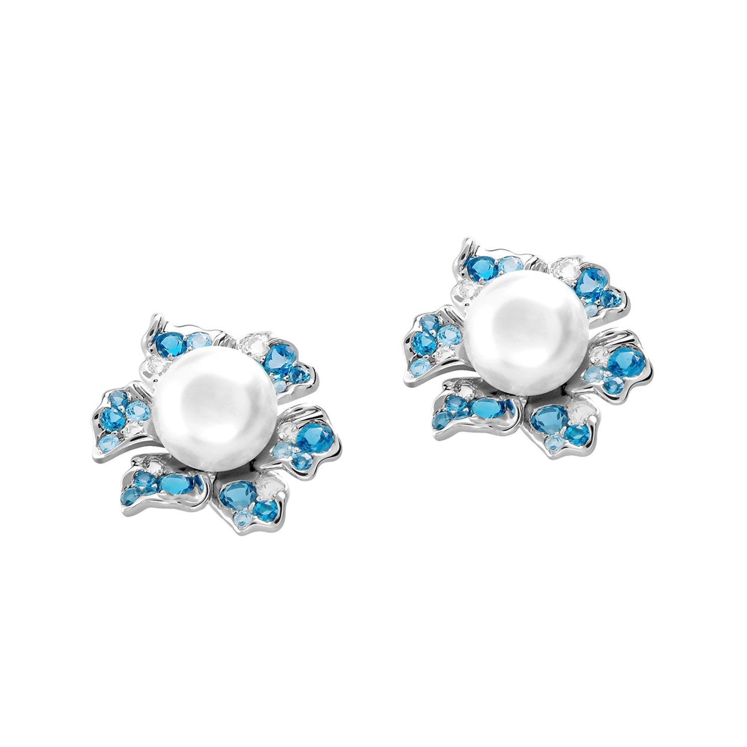 【NEMOPHILA】925 Sterling Silver Blue & White Gemstone Earrings(Earring Clips)