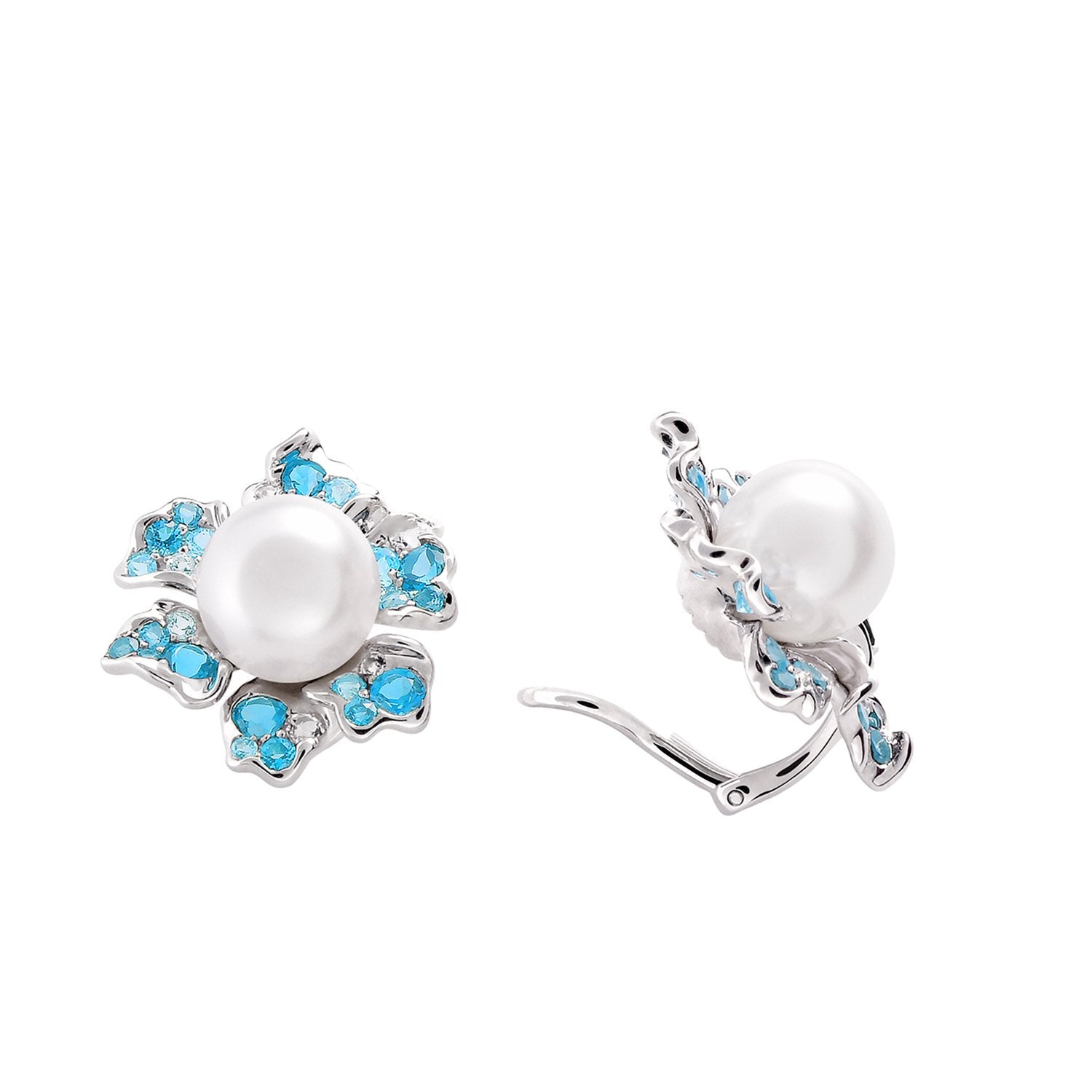 【NEMOPHILA】925 Sterling Silver Blue & White Gemstone Earrings(Earring Clips)