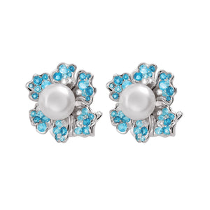 【NEMOPHILA】925 Sterling Silver Blue & White Gemstone Earrings(Earring Clips)