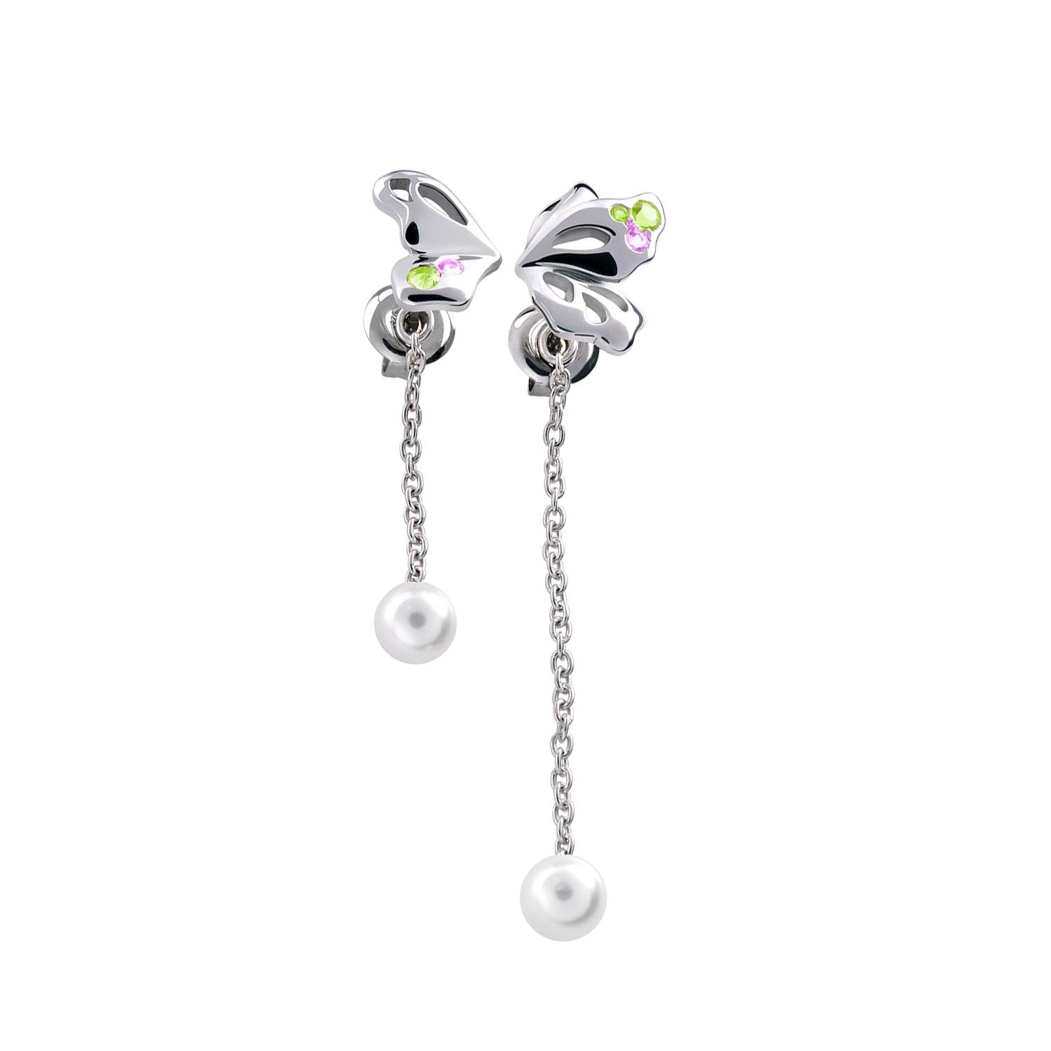 【BUTTERFLY】925 Sterling Silver Purple & Green Gemstone Drop Earrings