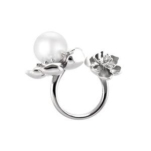 【PEONY】925 Sterling Silver Ring with Crystal Pearl