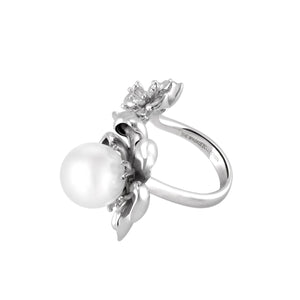 【PEONY】925 Sterling Silver Ring with Crystal Pearl