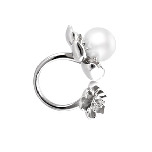 【PEONY】925 Sterling Silver Ring with Crystal Pearl