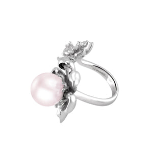 【PEONY】925 Sterling Silver Ring with Crystal Pearl