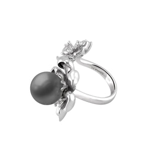 【PEONY】925 Sterling Silver Ring with Crystal Pearl