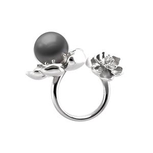 【PEONY】925 Sterling Silver Ring with Crystal Pearl