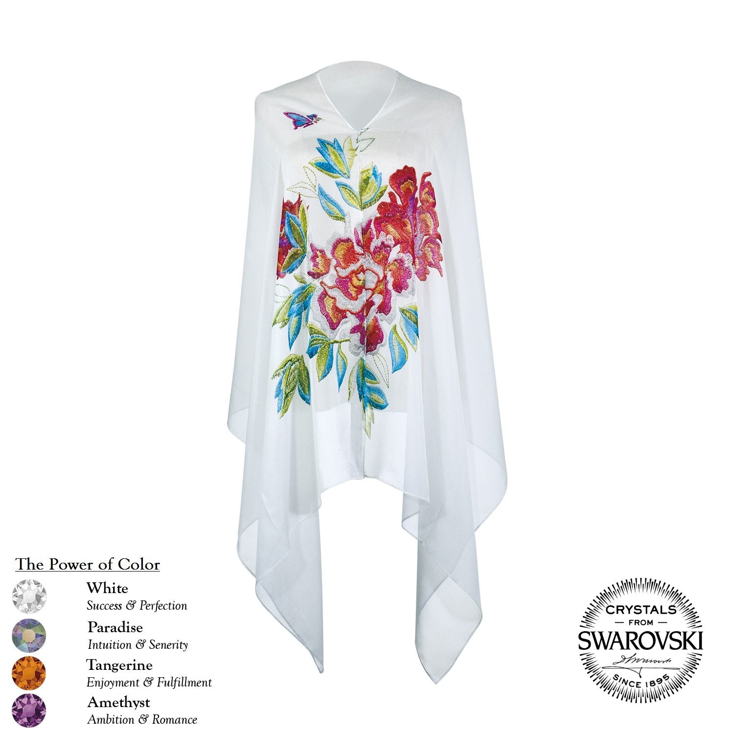 【PEONY】100% Silk Scarf with Swarovski® Crystals in White(Coming Soon)