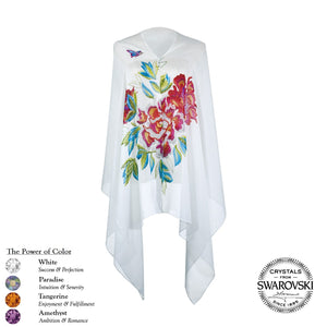 【PEONY】100% Silk Scarf with Swarovski® Crystals in White(Coming Soon)